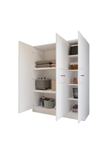 Merlin Mobilya Zarif 3 Kapaklı 8 Bölmeli Beyaz Dolap