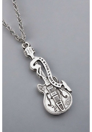 Tezzgelsin 925 Ayar Antik Gümüş Kaplama Rock'n Roll Gitar Kolye Gümüş