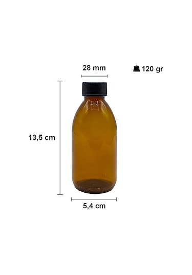 Afracam Yuvarlak Amber 200 Ml Siyah Kapaklı Cam Şişe 12 Adet