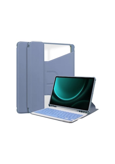 Samsung Galaxy Uyumlu Tab S9 Fe Plus Klavyeli Deri Kılıf - Lavanta