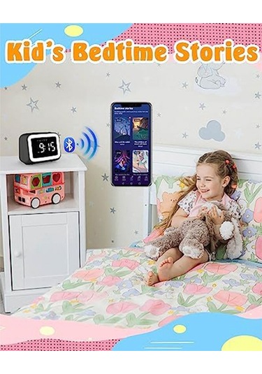 Çocuklar İçin Hoparlörlü Ve Kısılabilir Gece Lambası İle Çocuk Çalar Saati, Beyaz