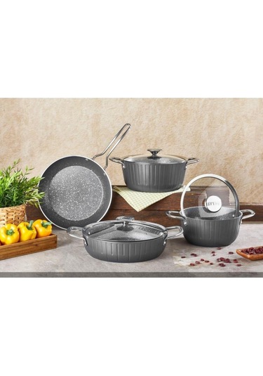 Remetta Granit Delüx 7 Parça Tencere Takımı-gri