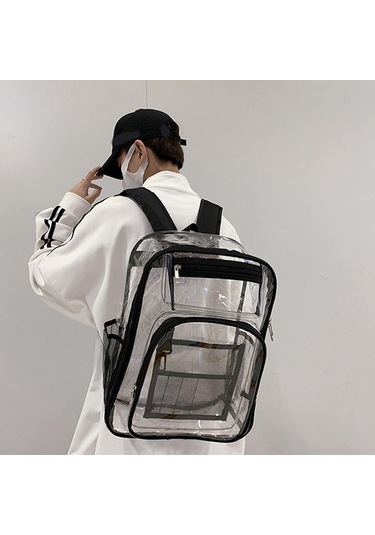 Homyl Spor Erkekler Için Şeffaf Sırt Çantası 2 Yollu Zip Siyah