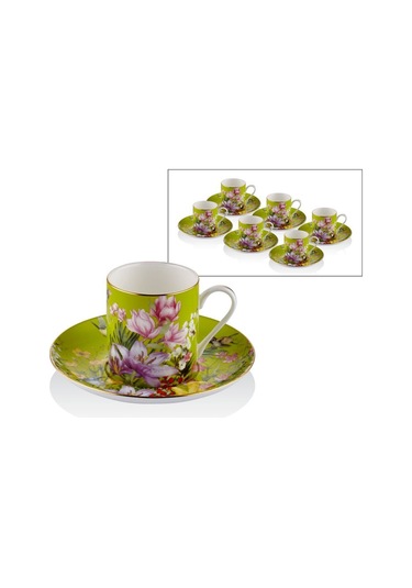 Botanica Yellow Porselen 12 Parça 6 Kişilik Kahve Fincan Takımı