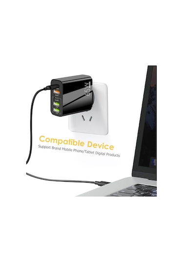65w Çift Pd Tip-c + 3 X Usb Çok Portlu Şarj Cihazı 3a Tip-c Tip-c Veri Kablosu İle, İngiltere Fişi Beyaz Beyaz