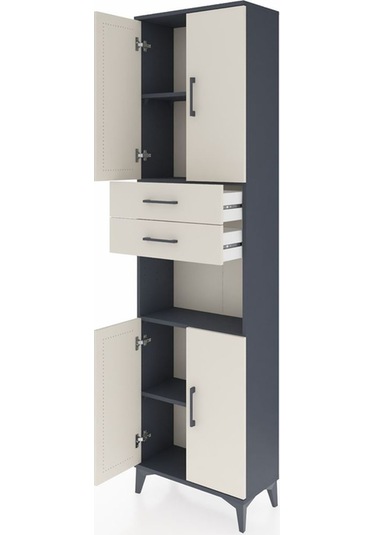 Arges Dolap 4 Raflı 2 Çekmeceli 4 Kapaklı 60x30x221 Antrasit-... Antrasit