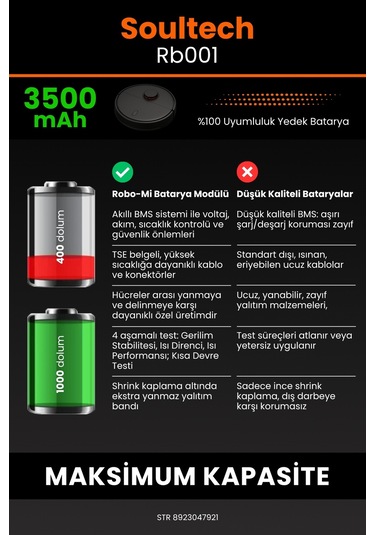 Soultech Rb001 Robot Vacuum Uyumlu 3500.mah Batarya