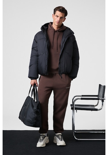 MARSHALLHOODIE Erkek Pamuklu İçi Polarlı Nakışlı Relaxed Kahverengi Eşofman Takımı