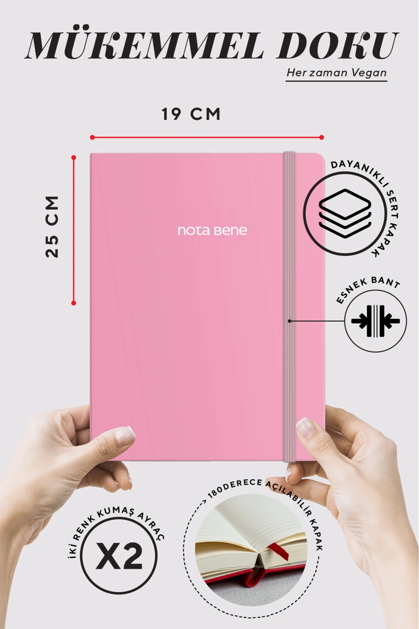 Nota Bene Classic Sert Kapak Defter, 19x25 Cm, Çizgili Pembe