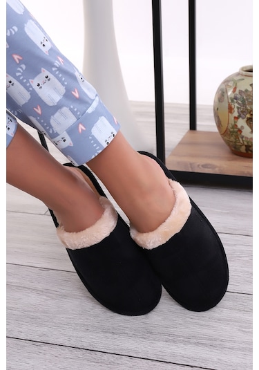 Wordex U050 Unisex Kışlık Ev İçi Terliği Kürklü Yünlü Terlik Siyah