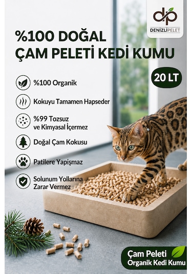 Denizli Pelet %100 Doğal Çam Peleti Kedi Kumu 10 Kg 20 Lt