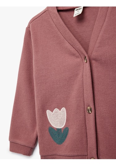 Koton Uzun Kollu V Yaka Çiçek Detaylı Hırka Mürdüm 6wmg10155ak Mor