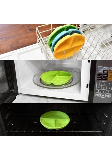 Trendooze Sevimli Mavi Gıda Sınıfı Silikon Emici Eğitici Yemek Tabağı Çocuklar İçin mavi