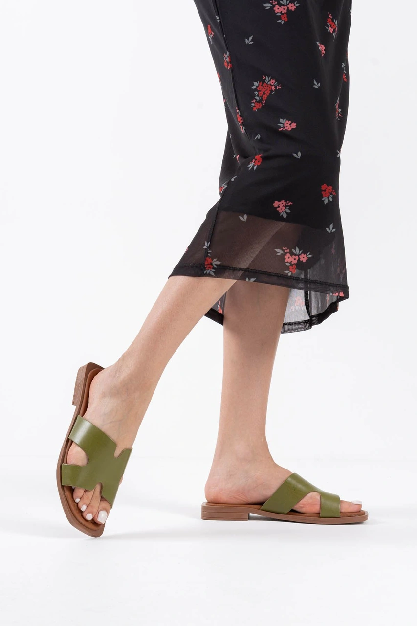 Kocadal Kocadal Fergei Haki Yeşili Hakiki Deri Terlik Muhtelif