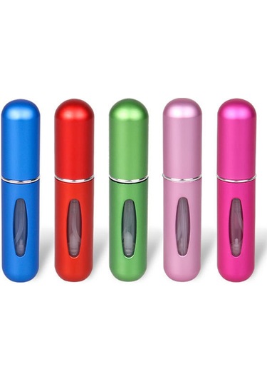 Mufunye 5 Adet 5 Ml Yeniden Doldurulabilen Parfüm Şişeleri Alttan Doğrudan Dolum Şeffaf Görüntüleme Pencereli Mini Taşınabilir Alüminyum Kendinden Pompalı Parfüm Şişesi