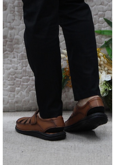 Mehmet Mete 106 Taba Kale Comfort Hakiki Deri Erkek Sandalet Taba