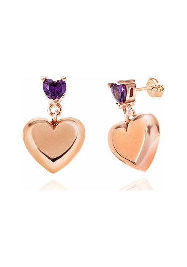 Aya Diamond Gümüş Rose Kalp Çivili Kadın Küpe Rose