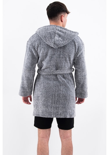 Zeynep Tekstil Plain Unisex Sabahlık Bornoz Wellsoft Peluş Kapşunlu Erkek Kadın Sabahlık L/xl Gri