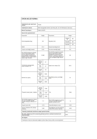 Profilo CMN12190TR 1200 Devir 9 KG Çamaşır Makinesi