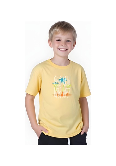 Surf Baskılı Erkek Çocuk Kısa Kollu Tişört Sarı