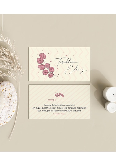 Çift Yön Çiçek Desenli Teşekkür Kartı Thank You Cart Pytktskk20