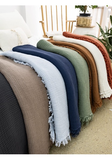 4 Katlı Müslin Yatak Örtüsü - Kiremit Renk Çift Kişilik Pike