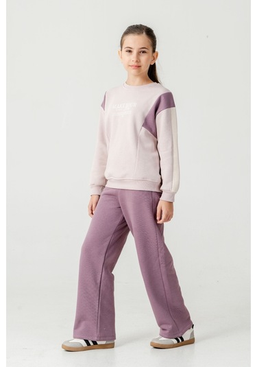 Kız Çocuk Make Your Baskılı 3 İplik Kalın Kışlık Eşofman Takımı Ak4227 Mor