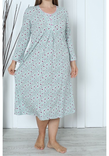 Kadın Tunik Uzun Gecelik Uzun Kollu Büyük Beden Pamuklu Mınt Mint