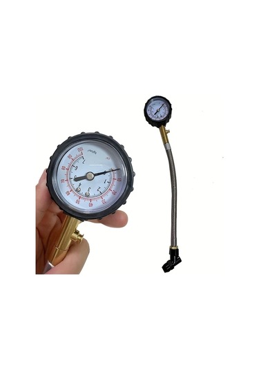 Boatshop1 Qc-15 Yüksek Hassasiyetli Lastik Basınç Ölçer Esnek Hortum Ve Analog Kadran İle Tüm Lastik Tipleri İçin Dayanıklı Ergonomik Tasarım