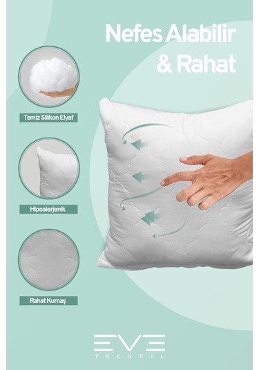 Eve Tekstil 4 Adet Diamant Plus Kare Kırlent Yıkanabilir Antialerjik Silikon Elyaf Yastık 40x40cm 400 Gr