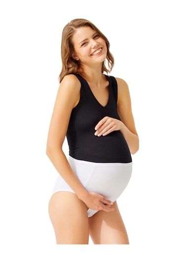 Cottonhill Beyaz Pamuklu Yüksek Bel Hamile Bikini Külot Beyaz
