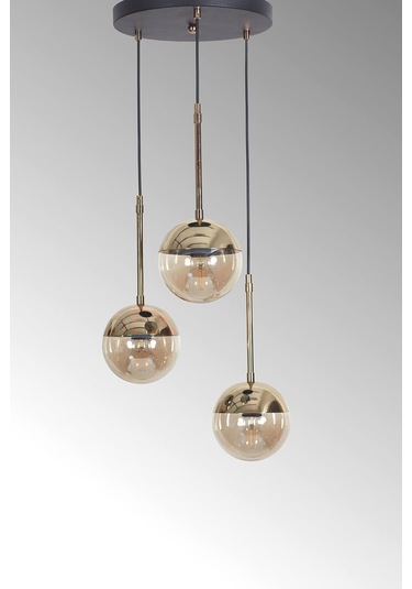 Nova 3 Lü Gold-siyah Metal Gövde Bal Rengi Camlı Tasarım Lüx ... Gold