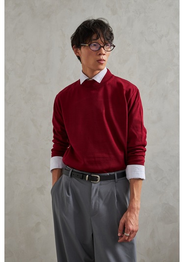 Erkek Yarım Balıkçı Oversize Basıc Triko Kazak Bordo