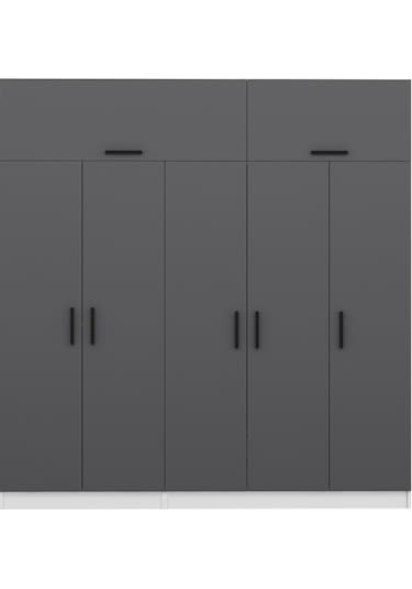 Minar Kale 5 Kapaklı 2 Çekmeceli Dolap Ve Yüklük Beyaz Antrasit 255cm