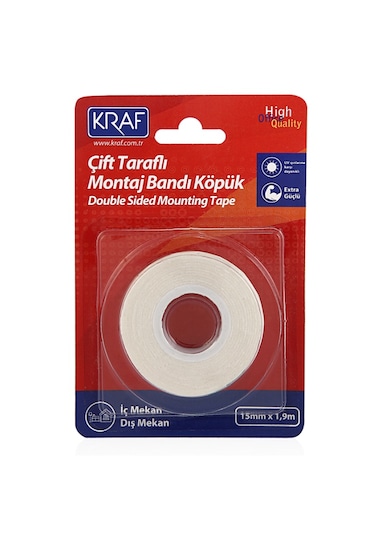 Kraf Çift Taraflı Köpük Montaj Bantı 15 Mm X 1,9 Mt