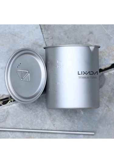 Lixada Kapaklı Ve Saplı Ti Su Bardağı Açık Kamp Çay Bardağı Gümüş