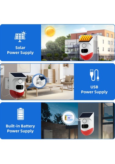 Mufunye Tuya Wifi Güneş Enerjili Kablosuz Kızılötesi Hareket Sensörü Dedektörü Strobe Siren 120db Alarm Su Geçirmez Pır Sensörü