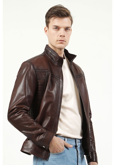 Kızıl Dericlub Sdx2020 Jumbo Gerçek Deri Erkek Mont Kızıl Kahve