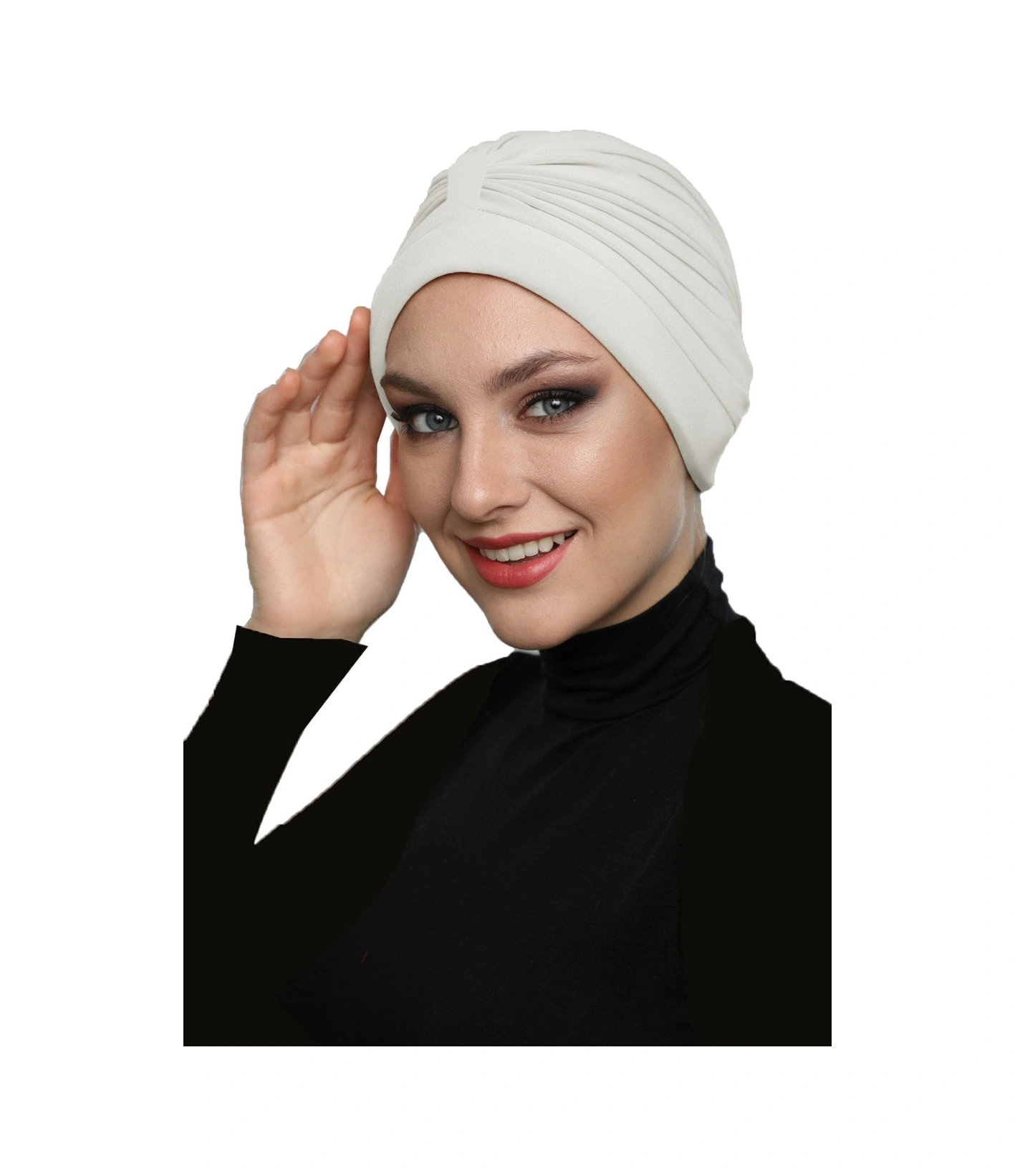 Bantlı Ön Ve Ensesi Bantlı Nervürlü Krem Süngerli Hazır Türban Tesettür Bone Havuz Bonesi Krem