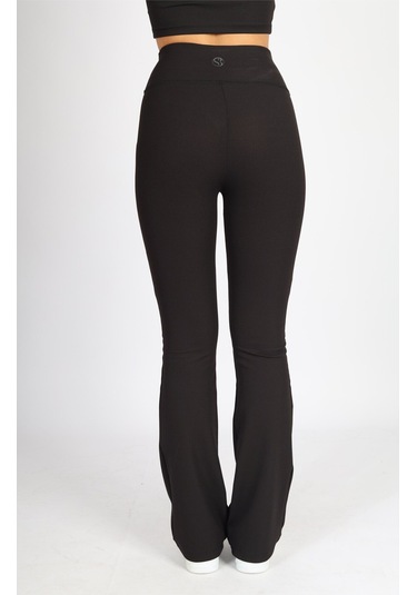 Soft&Basic Kadın Kaşkorse Raporlu Toparlayıcı İspanyol Paça Siyah Tayt Pantalon Siyah