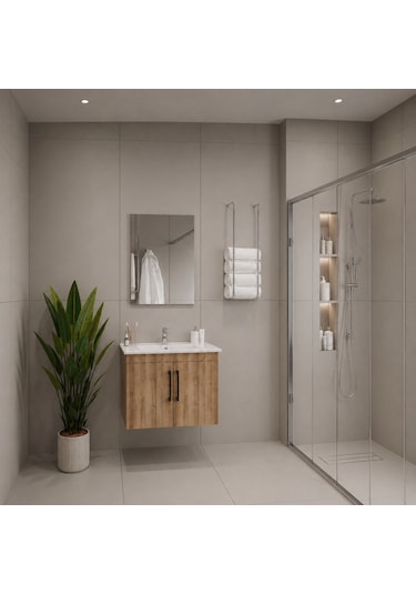 Creavit D20 Banyo Dolabı Seti Çekmeceli 80 Cm Everest Kahverengi