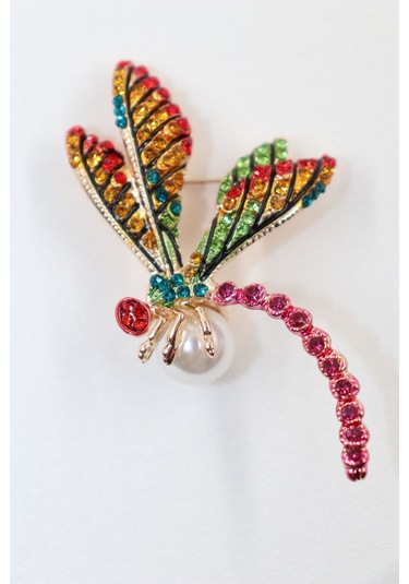 Yusufçuk Broş. Kristal Taşlı İncili Yusufçuk Yaka İğnesi Broş. Kadın Broş. Broş. Erkek Broş. Unisex. Çok Renkli