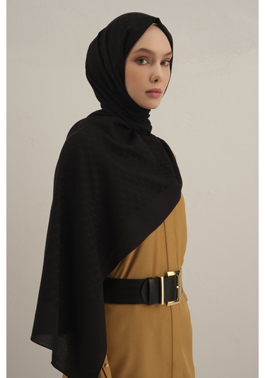Siyah Link Desen Bambu Cotton Şal 01 Siyah