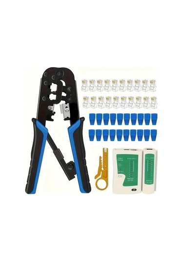 Besthome1 Dream011 Mavi Rj45 Kıvırma Takımı 20 Adet Rj45 Konnektör Test Cihazı Ve Kapak Kesme Soyma Aleti Ethernet Kıvırma