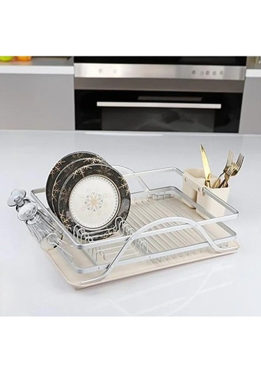 Deco Alüminyum Bulaşıklık Paslanmaz Bardak Tabak Kurutma Sepeti Gümüş
