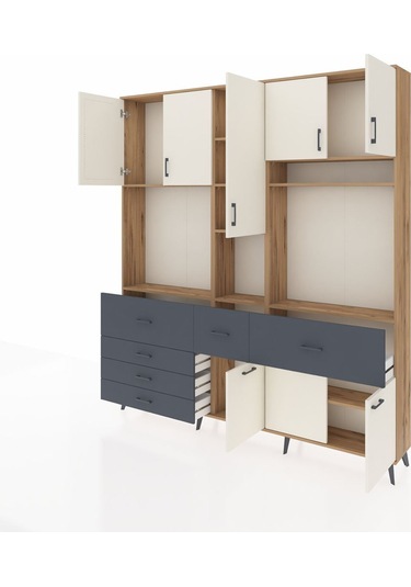 Arges Dolap 10 Raflı 6 Çekmeceli 8 Kapaklı 220x30x243 Çam-aytaşı/antrasit Aytası/antrasıt