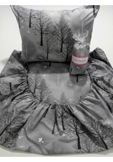 Tek Kişilik Lastikli Çarşaf Takımı - Ağaç Desenli Gri