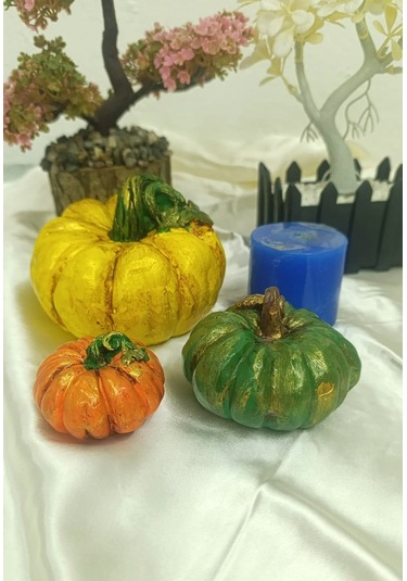 Artepieza Kabak Figürlü Dekor Seti Doğal Masa Süsleri-kabak & Mum Seti-biblo Dekoratif Set B. Boy Sarı 10 cm