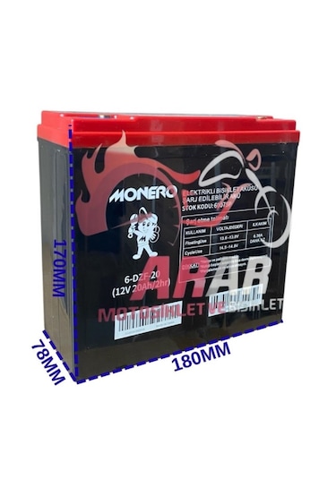 6-dzf-20 / 12v-20ah Elektrikli Bisiklet Dik Akü-arr60075p