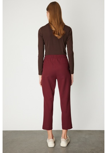 On Kadın Önü Çimalı Dar Paça Eşofman Altı 64138 Bordo Bordo